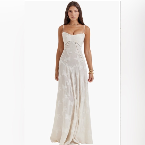 House of CB Seren Blush Sheer Lace-Up Back Gown - Vintage Cream - Picture 1 of 4